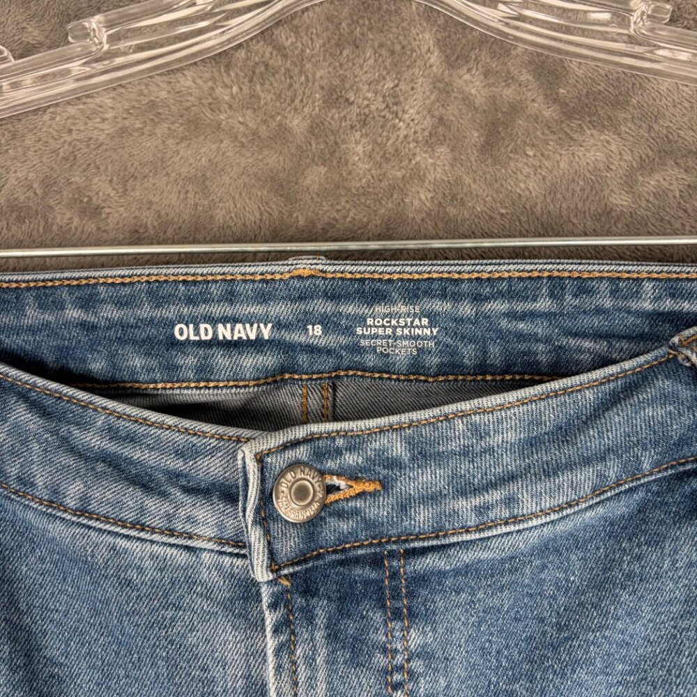 Old Navy Rockstar Super Skinny Jeans Women’s 18 Blue High Rise Distressed Y2K - Picture 3 of 7